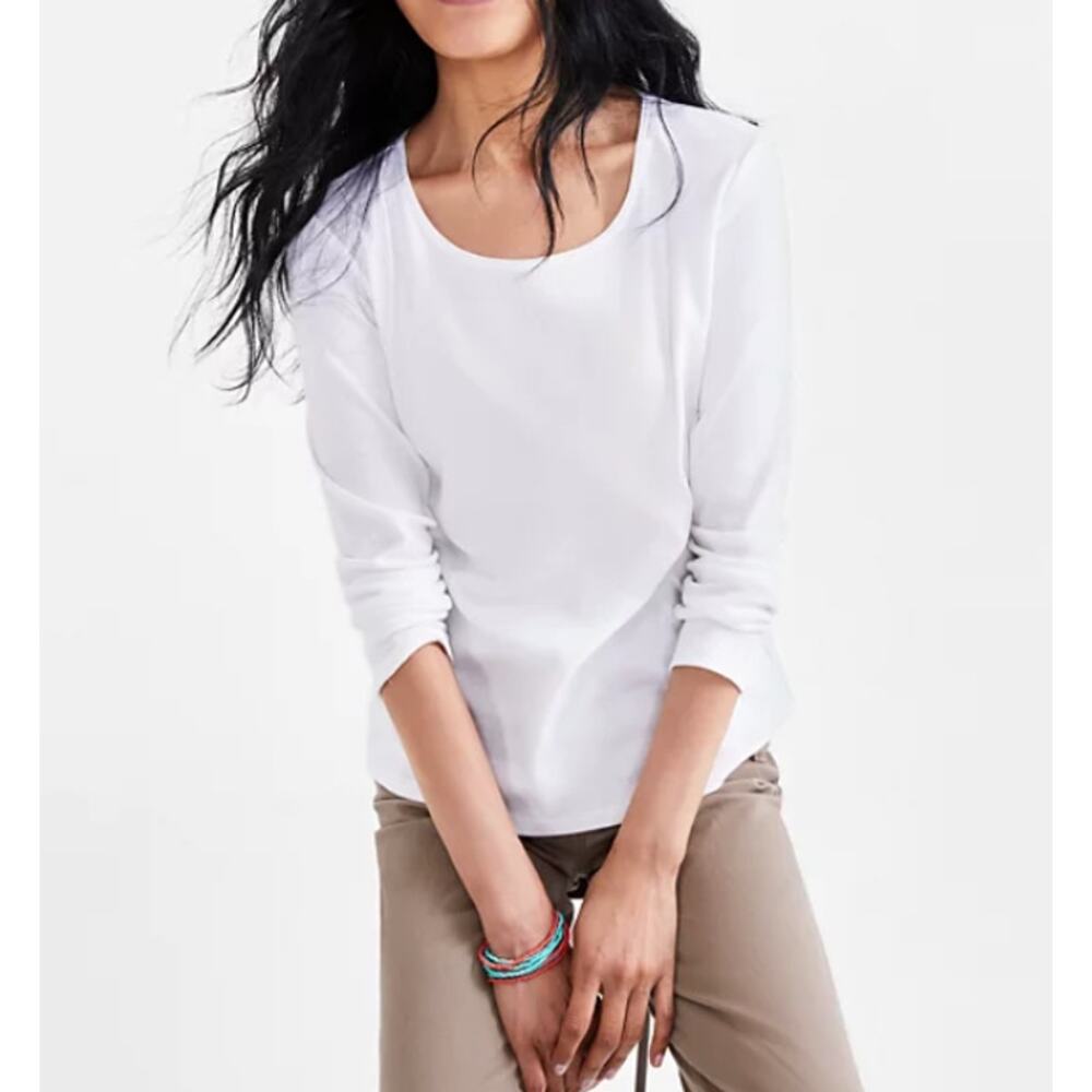 Style & Co Women's Cotton Long-Sleeve Scoop-Neck Top Size L